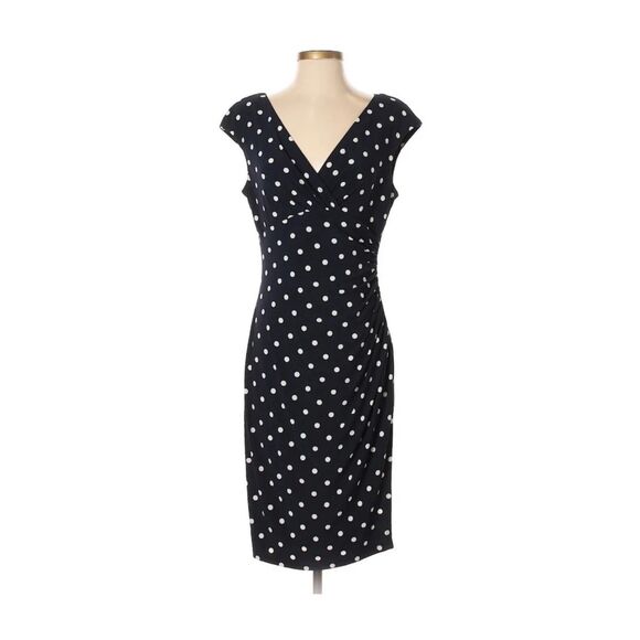 Lauren Ralph Lauren Polka Dot Dress Faux Wrap Sheath Cap Sleeve Retro Women 6 - Picture 1 of 4